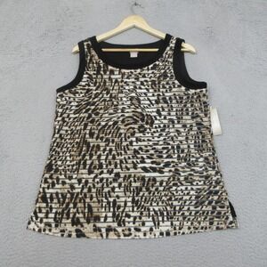 Chicos Tank Top Womens 2 Black Animal Print Lined Travelers Stretch Sleeveless